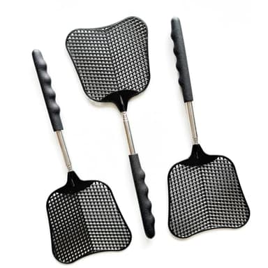 MILEDU Telescopic Fly Swatters, Long Plastic Extendable Fly Swatter Manual, Retractable Swatters, Telescoping Swat, Stainless Steel Handle, Suitable for Swatting Flies, Spiders, etc.,3Pcs