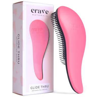Crave Naturals Glide Thru Hair Brush - Detangler Brush for Curly, Straight, Wet or Dry Hair - Gentle Detangling Brushes for Adults, Kids, Toddlers - Hair Accessories for Women, 7.5x3" - Pink