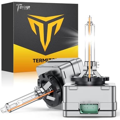 Termitor D3S Xenon HID Headlights Bulbs, 500% Enhanced Brightness, 6000K 35W Cool White High/Low Beam, Replacement 66340 42403 42302, IP68 with Metal Base, Plug and Play, Pack of 2