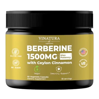 VINATURA Berberine 1500mg - Berberine Supplement with Ceylon Cinnamon, Max Potency Berberine HCL - 90 Capsules