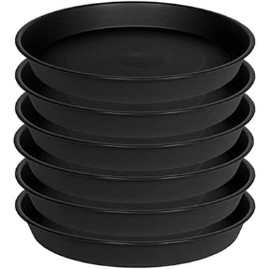 Bleuhome 6 Pack 6 inch Plant Saucer Tray, 4 6 8 10 12 15 17 19 inch Plant Saucers, Heavy Duty Plastic Plant Saucers for Indoors, Bird Bath Bowls, Flower Plant Water Trays for pots Planter (6", Black)