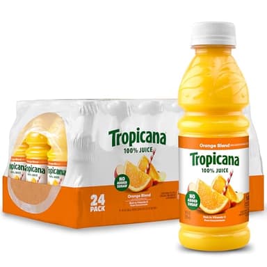Tropicana 100% Juice Orange Blend, Single Serve, 10 fl oz Bottles (Pack of 24) - Real Fruit Juice, Vitamin C Rich, No Added Sugars, No Artificial Flavors