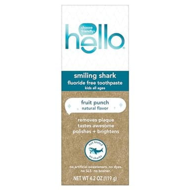 Hello Smiling Shark Fluoride Free Kids Toothpaste, Natural Fruit Punch, 4.2 Oz Tube