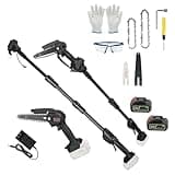 2-IN-1 Cordless Pole Saw, Upgraded Mini Chainsaw with Pole, 21V Electric Pole Chainsaw W/2Pcs 3.0Ah Battery, 33FT/S Speed, 6" & 4" Cutting Capacity, 13FT Max Reach Pole Saw for Tree Trimming Branches