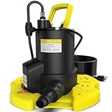 QIOMALA Automatic Pool Cover Pump - 1/3 HP 2450 GPH Water Pump Above Ground with Check Valve, 3 Adapters and 29.5FT Extra Long Power Cord, Sump Pump Water Removal for Pool, Hot Tubs and Basement