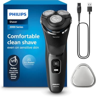 Philips Shaver for Men Series 3000 Rechargeable Wet/Dry Mens Electric Shavers Electric Razor for Men- Modern Steel Metallic