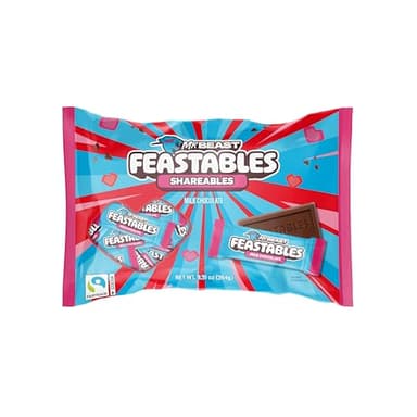 MrBeast Feastables Valentine’s Day Milk Chocolate Mini Bars, 22 Count, 12g Snack Size Candy for Classroom Exchanges & Party Favors, Fairtrade Cocoa