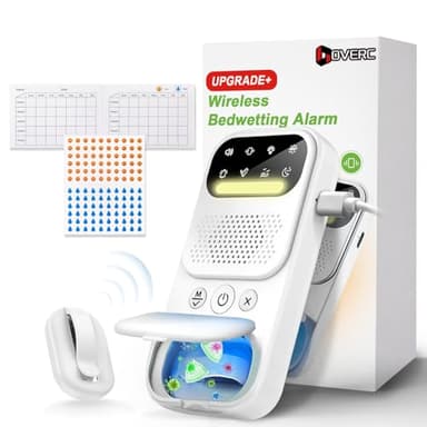 Bedwetting Alarm for Boys, Girls and Older Kids, Wireless Sensor Bed Wetting Alarm with UV Mode, Sound/Vibration, Night Light- Kids Pee for Bedwetting Solutions, Nighttime bedwetting Training, White