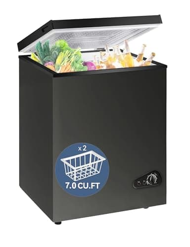 7.0 Cu Ft Chest Freezer - Energy Saving Quiet Top Open Door Mini Freezer Adjustable 6 Thermostat - Compact Small Deep Freezer w/Removable Basket and Defrost Water Drain for Home/Apartment/Garage