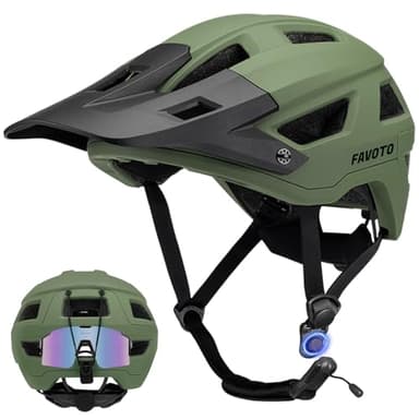Favoto Adult Mountain Bike Helmet for Men & Women, Magnetic Buckle MTB Helmet with Removable Visor, Lightweight for Commuting & Off-Road Cycling, Dark Green