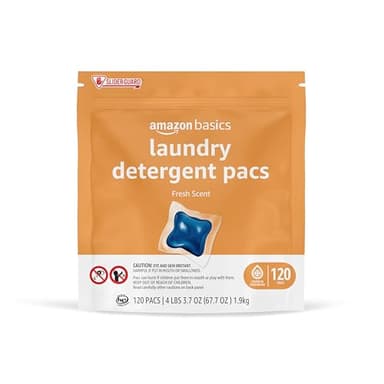 Amazon Basics Laundry Detergent Pacs, Fresh Scent, HE Compatible, Dissolves in Cold Water, Easy to Use, 120 Count (Previously Solimo)