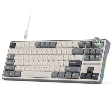 RK ROYAL KLUDGE R87 Pro Wired Mechanical Keyboard with Hot Swappable Knob 75% RGB Backlit Gaming Keyboard 88 Keys TKL Gasket Mounted with QMK/VIA and Linear Creamy Switch