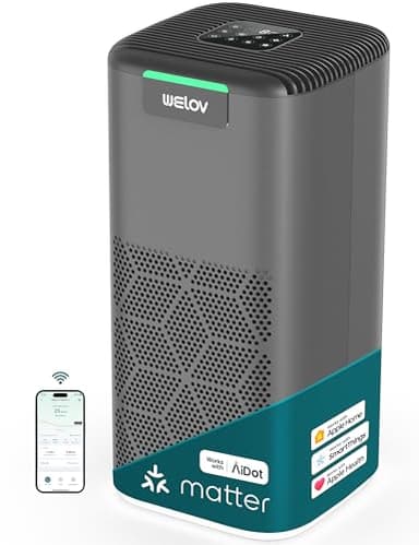 WELOV World's 1st Matter Smart Air Purifier, Air Purifiers for Home Covers 1570 Ft², 99.997% Filtration Efficiency of Particles 0.1-0.3 μm, H13 True HEPA PM2.5 Monitor, Sleep Mode, Dimmable Lighting