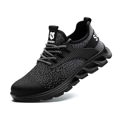 SUADEX Steel Toe Sneakers for Men Women Indestructible Work Safety Shoes Lightweight Comfortable Slip Resistant Composite Toe Black
