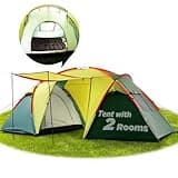 MEREZA Camping Tent 4 Person Waterproof Tents for Camping with 2 Separate Side Rooms Large Family Camping Tent with Porch Weatherproof Long Term Outdoor Tent with Carry Bag