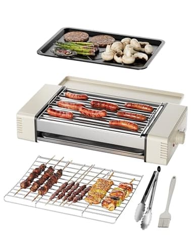 HBN 3-in-1 Hot Dog Roller Grill Machine with Nonstick Plate & Grill Rack, 800W Compact Indoor Electric Sausage Griller for Kitchen, Home, Small Space Use (Beige)
