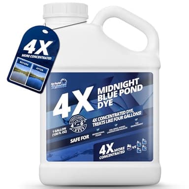 1 Gallon Midnight Blue Pond Dye, 4X Concentrate Pond Dye Blue, Dark Natural Looking Aquashade for Beautiful Lake Water, Long-Lasting Colorant, Protects Against Sunlight - Ideal for Fish & Wildlife