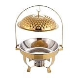 Chafing Dish Buffet Set, Hanging Lid Dining Stove with Lid Round Stainless Steel Chafer Buffet Servers Food Warmer for Catering Party Wedding Banquet (Gold, 6L)