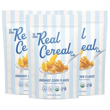 The Real Cereal Company, Organic Corn Flakes Cereal 3-Pack, Zero Sugar, Gluten Free, Non-GMO, Made in USA