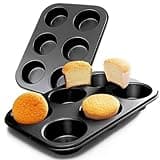ASBAYSON 2 Packs Premium Steel Muffin Pan for Baking, Round Muffin Baking Pan, Baking Tray for Muffins, Cupcakes, Brownie(Black, 6 Cup)