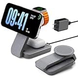 Eazpower 3 in 1 Foldable Wireless Charging Station for MagSafe, Nightstand Magnetic Charger Stand for iPhone 16 15 14 13 Pro Max, Travel Charging Dock with Night Light for Apple Watch/AirPods (Gray)