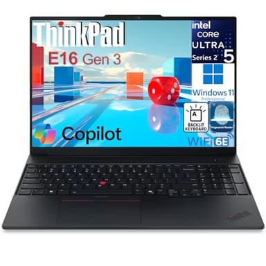 Lenovo ThinkPad E16 Gen 3 16" FHD+ Business Laptop Computer, Intel 14-Core Ultra 5 225H, 16GB DDR5, 512GB SSD, WiFi 6E, Bluetooth 5.3, Backlit Keyboard, Fingerprint Reader, Windows 11 Pro, no Mouse