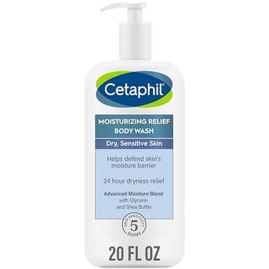 Cetaphil Body Wash, Moisturizing Relief Body Wash for Sensitive Skin, Creamy Rich Formula Gently Cleanses and Gives 24 Hour Relief to Dry Skin, Hypoallergenic, Fragrance Free, 20 oz