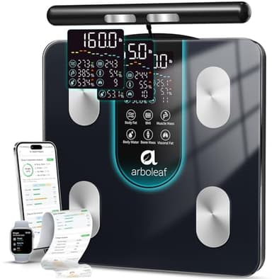 arboleaf Smart Scale for Body Weight, 8-Electrode Dual-Frequency BIA Bathroom Scale with 7-in-1 Display for BMI Body Fat Muscle Mass, Segmental Full Body Composition Analyzer, 50+ Metrics in App
