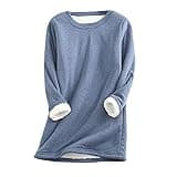 Ceboyel Women Fleece Lined Sweatshirts Sherpa Fuzzy Pullover Tops Loose Fit Cute Sweater Warm Winter Trendy Cozy Clothing Plain Sweatshirt Women Plus Size Blue X