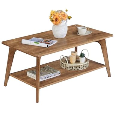 VASAGLE Coffee Table, 2-Tier Living Room Table with Storage, Center Table with Rounded Corners, 21.7 x 39.4 x 17.7 Inches, Easy to Assemble, Honey Brown ULCT249K01