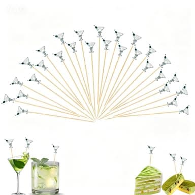200PCS Martini Cocktail Picks Fancy Toothpicks for Appetizers Bamboo Fruit Food Long Cocktail Appetizer Skewers Sticks Cupcake Toppers for Summer Martini Party Supplies