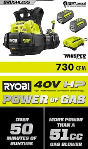 RYOBI 40V HP BRUSHLESS Whisper Series 165 MPH 730 CFM Cordless Battery Backpack Blower WI