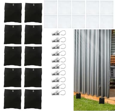 Bresanon 10 Pack Outdoor Curtain Weighted Blocks, 15 oz Outdoor Curtain Sandbag Weighted Bags, Curtain Bottom Weighted Bag Retainer Clips for Outdoor Curtains Gazebo Tent Tablecloths
