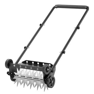 18-Inch Lawn Aerator,Heavy Duty Push Spike Aerator with 4 Wheels,Aerator Lawn Tool with Steel Handle, Manual Aerator Lawn Tool with Foam Armrests, Suitable for Lawn, Garden and Yard