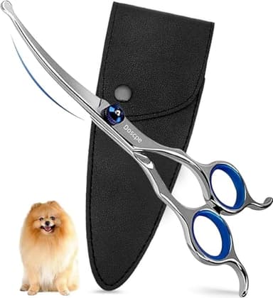 Doscpe Curved Dog Grooming Scissors 6.69 inches Round Tips Pet Grooming Shears for Dog Cat on Face Paw Hair Trimming Right Left Handed