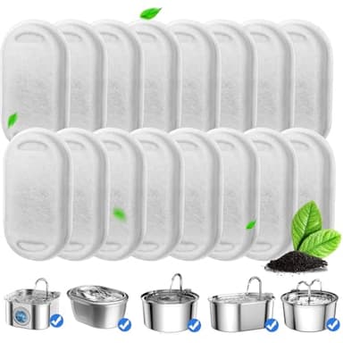 NautyPaws Cat Fountain Filters, 16 Pack Cat Water Fountain Filter for 67oz/2L Cat Water Fountain Stainless Steel, 3.2L/108oz Pet Fountain