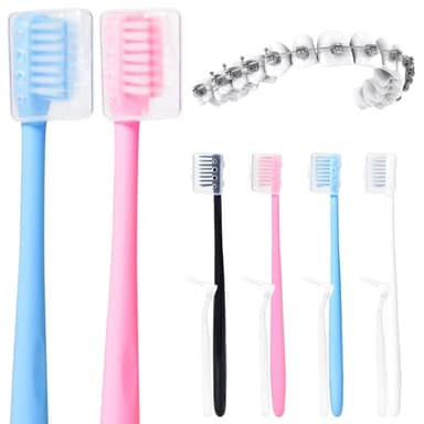 Y-Kelin V-Shaped Orthodontic Toothbrush for Braces Brackets 4 Count (Pack of 1) Soft Bristle with Inter Dental Brush