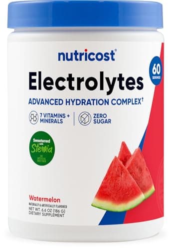 Nutricost Electrolytes Complex Powder (Watermelon) 60 Servings - Advanced Hydration Complex, 7 Vitamins + Minerals, Zero Sugar, Sweetened with Stevia, Gluten-Free, GMO-Free