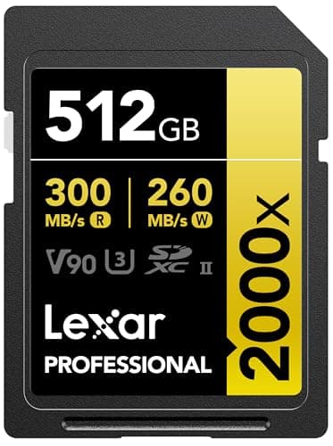 Lexar 512GB Professional 2000x SDXC Memory Card, UHS-II, C10, U3, V90, Full-HD & 8K Video, Up to 300MB/s Read, for DSLR, Cinema-Quality Video Cameras (LSD2000512G-RNNNU)
