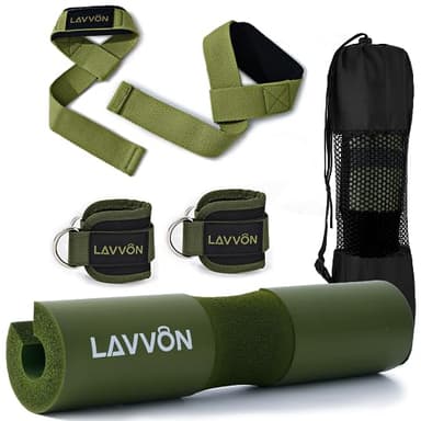 Squat Pad Set - Foam Barbell Pad for Squats Cushion, Lunges & Bar Padding for Hip Thrusts -Standard Olympic Weight Bar Pad,Gym Accessories for Women(Ankle Straps,Wrist Straps for Weightlifting)(Army-Green)