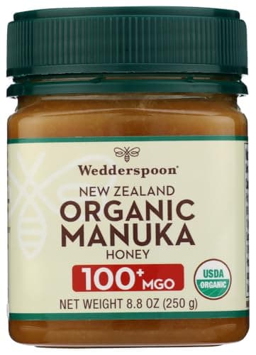 Wedderspoon Organic Raw Manuka Honey 100+ MGO, 8.8 Oz, Unpasteurized New Zealand Honey, Non-GMO, BPA-Free Jar, Superfood & Natural Wellness Support