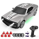 Remote Control Car RC Drift Car 2.4GHz 1:20 Scale 4WD 20KM/H High Speed Remote Control Cars Vehicle with LED Lights Drifting Tire 2Pcs Rechargeable Batteries Toy Cars for Adults Boys Girls (Silver)