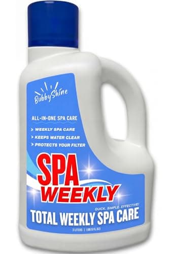 5-in-1 Hot Tub Chemicals – Spa Weekly Cleaner & Clarifier, Weekly Hot Tub Cleaner, Filter Protector + Water Conditioner, Clear Finish for Spas & Inflatable Tubs, 3 Liter (101.5 fl oz) – BubbyShine