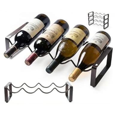 1-Tier Wine Rack for Countertop - Stackable Metal Wine Bottle Holder for 4 Bottles - Free-Standing Wine Organizer & Storage for Cabinet, Pantry, Counter - Dark Copper Wine Bottle Rack by Salvino