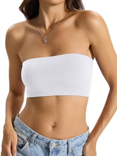 EasyGala Womens Double Lined Tube Tops Crop Tank Top Non-Padded Strapless Backless Bandeau Bra Shirts Y2k Sexy Going Out Tops Summer Outfits 2026 Pure White S