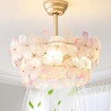 MizWacky Gold Crystal Fandelier Ceiling Fans with Lights, 20" Gold Flower Chandelier Ceiling Fan with Light Remote Control, Caged Mid Century with 6 Speeds for Bedroom, Nursery, Living Room (Pink)