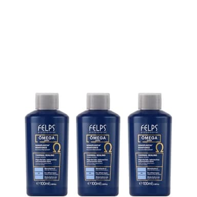Kit 3 Mini Felps Professional Omega Zero Nanoplastia Hair Straightening Treatment, Formaldehyde-Free, with Macadamia Oil, Mini 3x3.38 fl.oz
