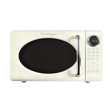 Nostalgia Retro 700W Microwave Oven 0.7 Cu Ft Capacity – Child Safety Lock, 8 Auto-Cook Settings – Countertop Kitchen Appliance – Ivory