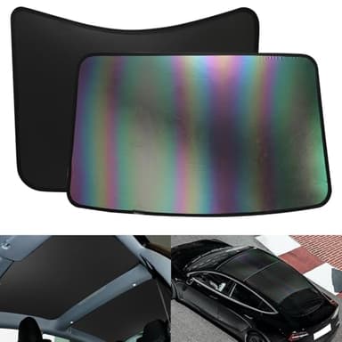 ROCCS Sunshade Roof for Tesla Model 3 2023-2021, Colorful Ice Crystal Glass Roof Sunshade, No-Sag Design, Retractable, Heat Insulation, Snap Foldable (Black)