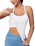 MathCat Workout Tank Tops for Women with Built in Bra, Sleeveless Gym Tops Seamless Racerback Athletic Yoga Shirts White